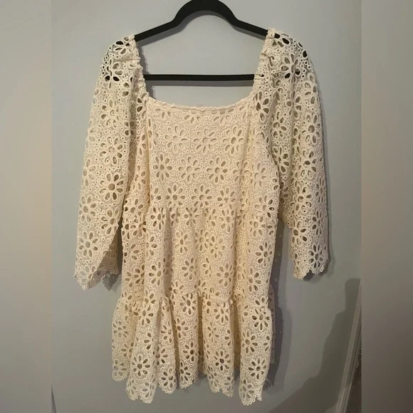 Lace Crochet Mini Dress in Cream - Women - Picture 7 of 7